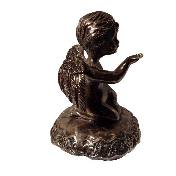 Vintage Silver Plated 3" Angel  Figurine Cherub Ring Holder Kneeling on Pillow - Picture 4 of 5